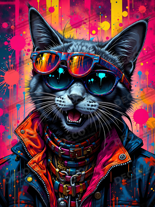 Tableau chat graffiti - Art mural urbain pop et artistique