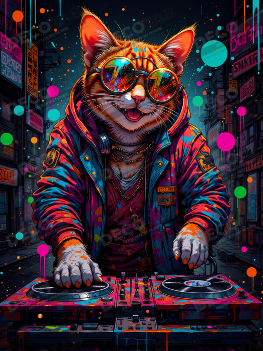 Tableau chat graffiti - Art mural urbain pop et artistique