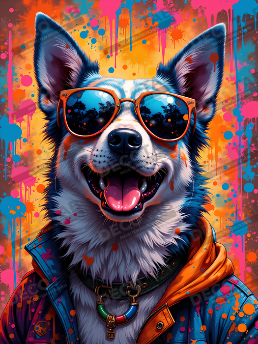 Tableau chien graffiti - Art mural urbain coloré et fun