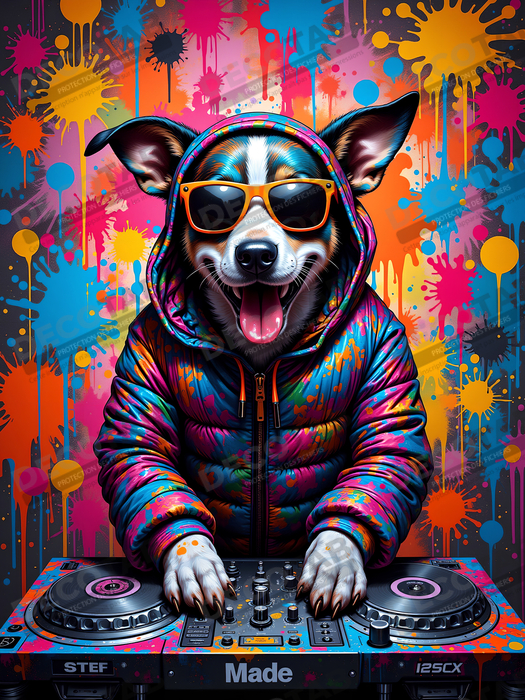 Tableau chien graffiti - Art mural urbain coloré et fun