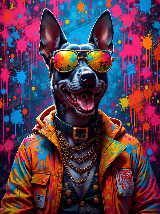 Tableau chien graffiti - Art mural urbain coloré et fun