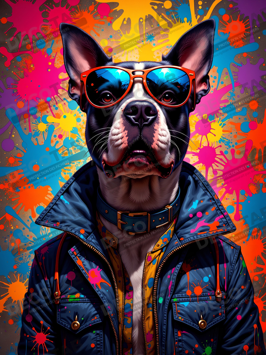 Tableau chien graffiti - Art mural urbain coloré et fun