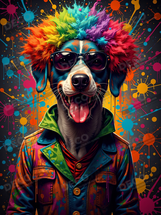Tableau chien graffiti - Art mural urbain coloré et fun