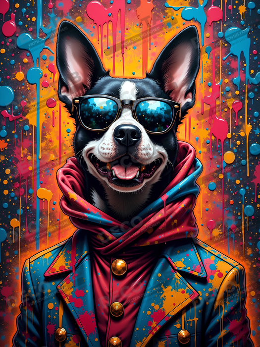 Tableau chien graffiti - Art mural urbain coloré et fun