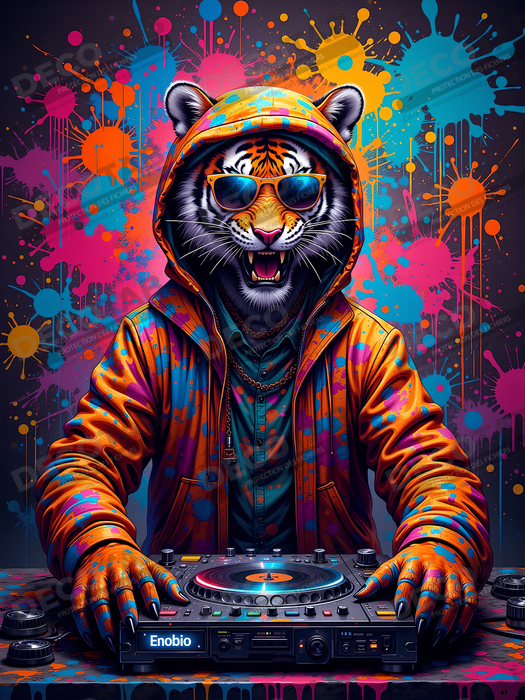 Tableau tigre graffiti - Décoration murale ultra colorée et graphique