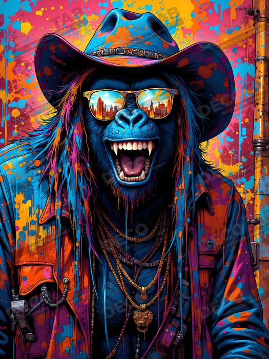 Tableau gorille graffiti - Art mural urbain intense et stylé