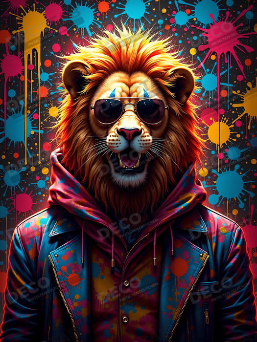 Tableau lion graffiti - Art mural urbain coloré et exclusif