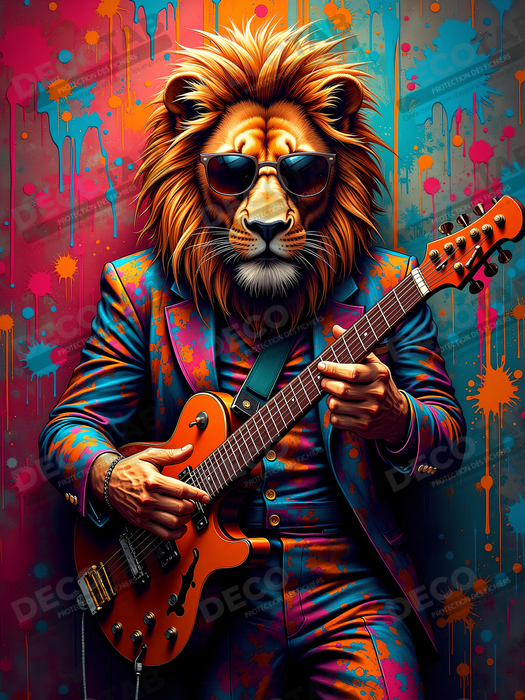 Tableau lion graffiti - Art mural urbain coloré et exclusif