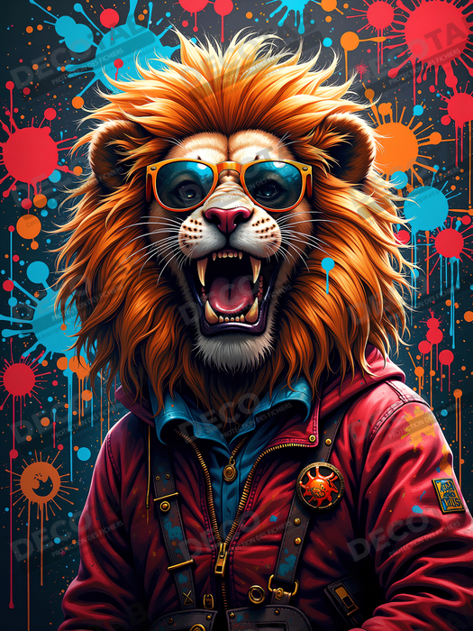 Tableau lion graffiti - Art mural urbain coloré et exclusif