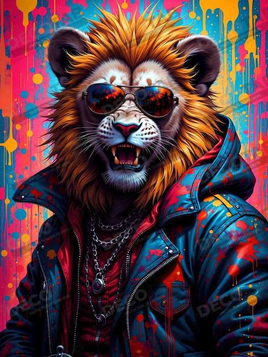Tableau lion graffiti - Art mural urbain coloré et exclusif