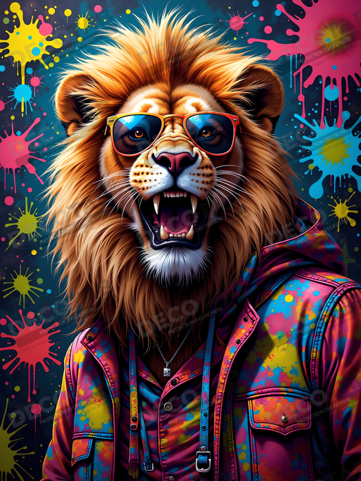 Tableau lion graffiti - Art mural urbain coloré et exclusif