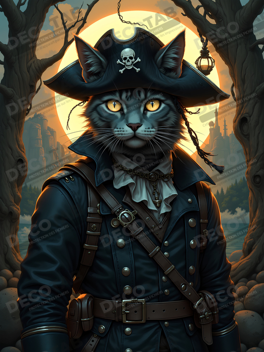 Tableau chat pirate - Portrait d’aventurier félin raffiné et espiègle