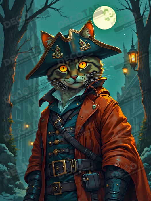 Tableau chat pirate - Portrait d’aventurier félin raffiné et espiègle