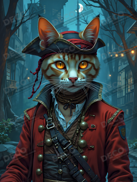 Tableau chat pirate - Portrait d’aventurier félin raffiné et espiègle