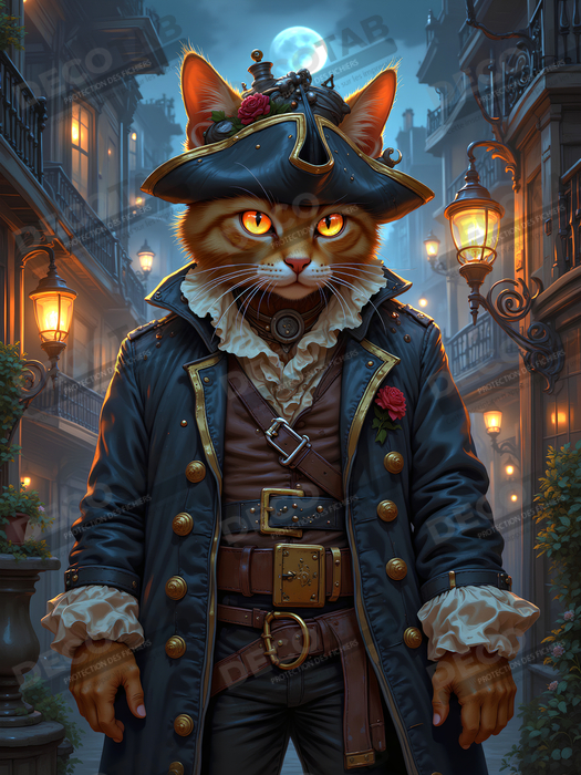 Tableau chat pirate - Portrait d’aventurier félin raffiné et espiègle