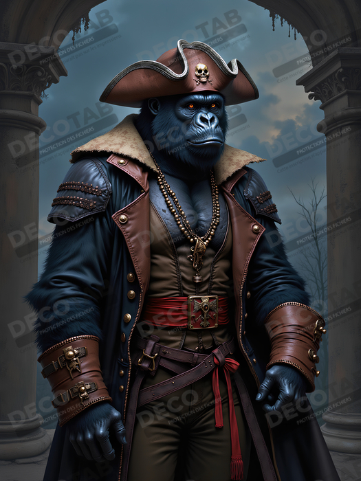 Tableau gorille pirate - Art animalier corsaire réaliste et expressif