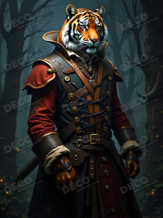 Tableau tigre pirate - Portrait félin stylisé et aventurier
