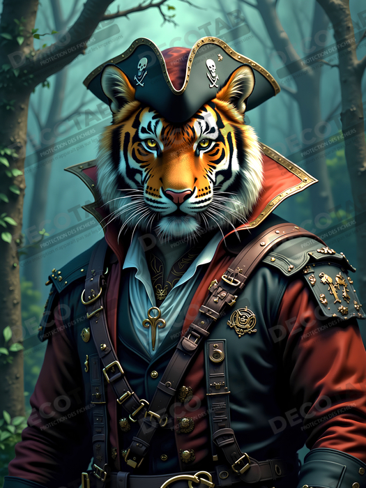 Tableau tigre pirate - Portrait félin stylisé et aventurier