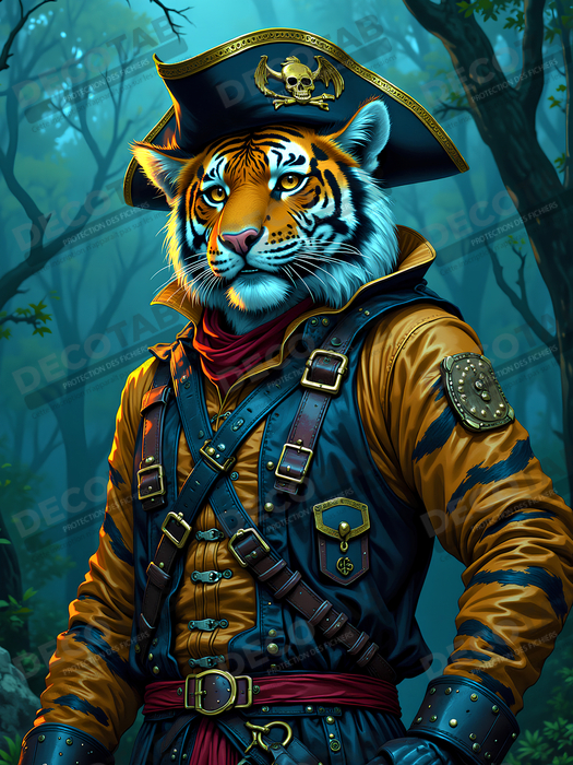 Tableau tigre pirate - Portrait félin stylisé et aventurier