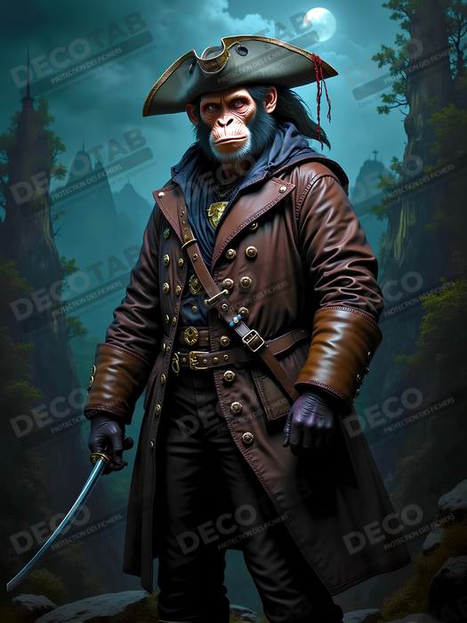 Tableau chimpanzé pirate - Portrait d’animal aventurier plein d’humour