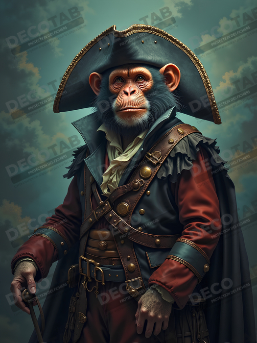 Tableau chimpanzé pirate - Portrait d’animal aventurier plein d’humour