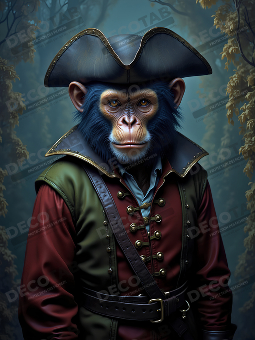 Tableau chimpanzé pirate - Portrait d’animal aventurier plein d’humour