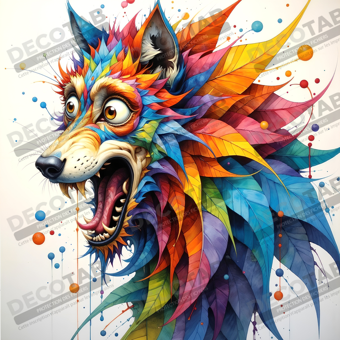 Tableau loup pop art déjanté - Humour graphique et explosion de couleurs