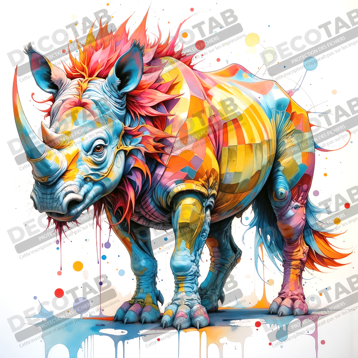 Tableau rhinocéros pop art - Explosion de formes et couleurs stylisées