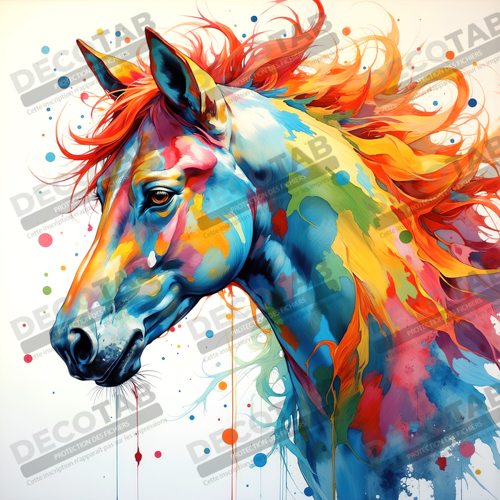 Tableau cheval pop art - Explosion graphique et couleurs vives