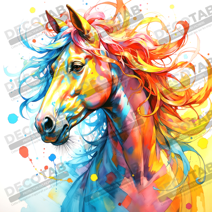 Tableau cheval pop art - Explosion graphique et couleurs vives