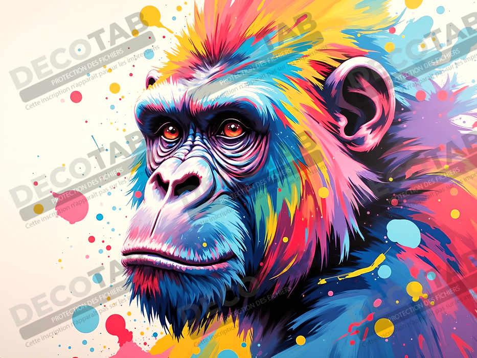 Tableau gorille pop art - Couleurs saturées et design graphique