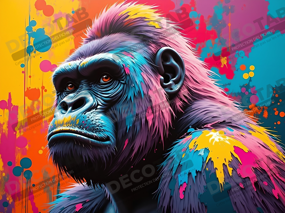 Tableau gorille pop art - Couleurs saturées et design graphique