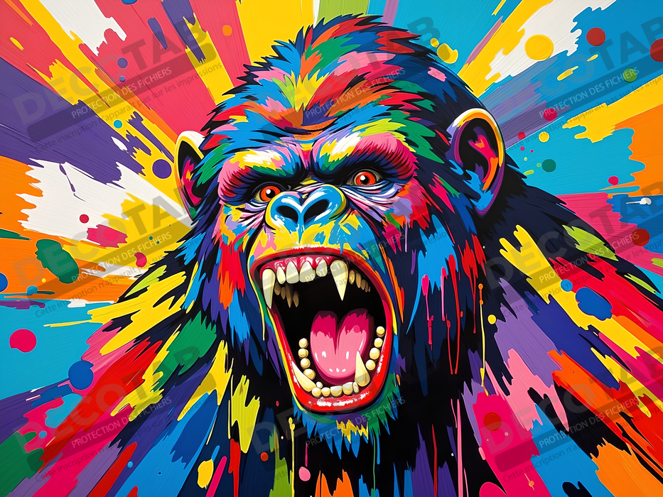 Tableau gorille pop art - Couleurs saturées et design graphique