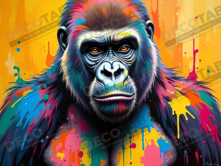 Tableau gorille pop art - Couleurs saturées et design graphique