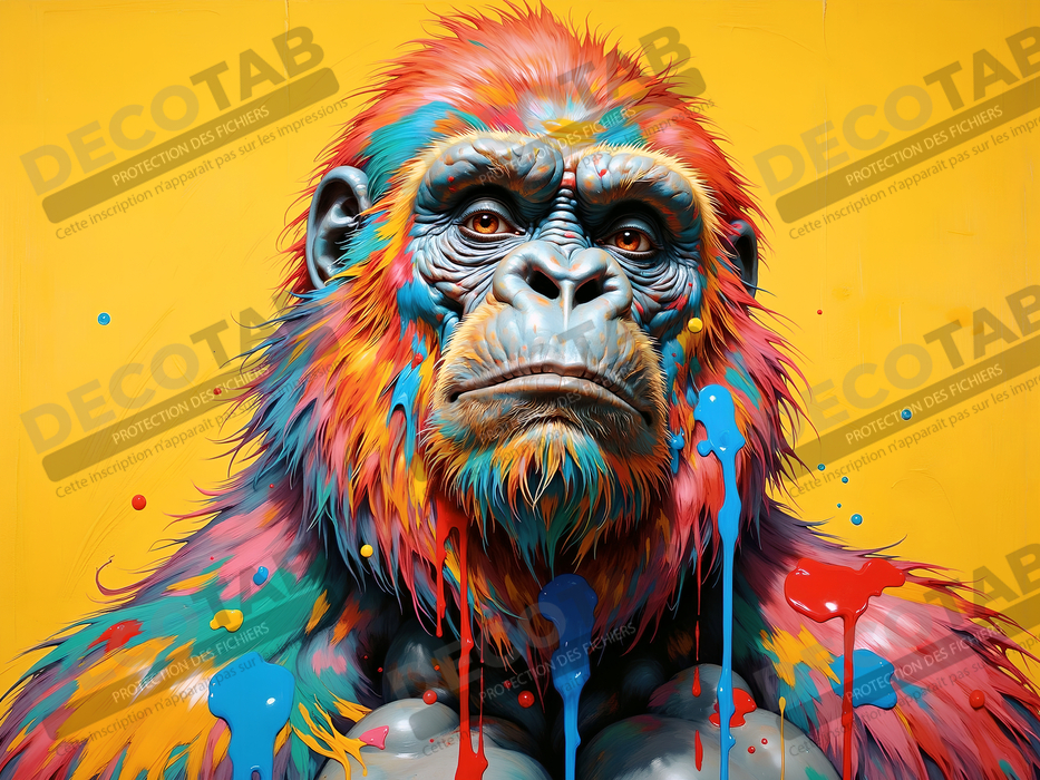 Tableau gorille pop art - Couleurs saturées et design graphique