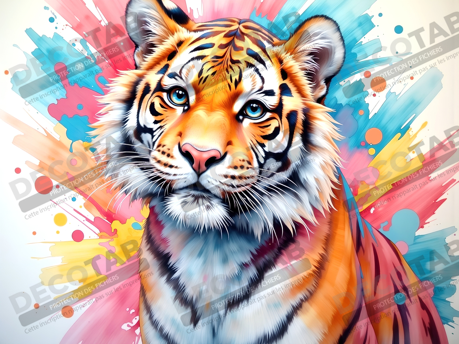 Tableau tigre pop art - Explosion de couleurs et style graphique