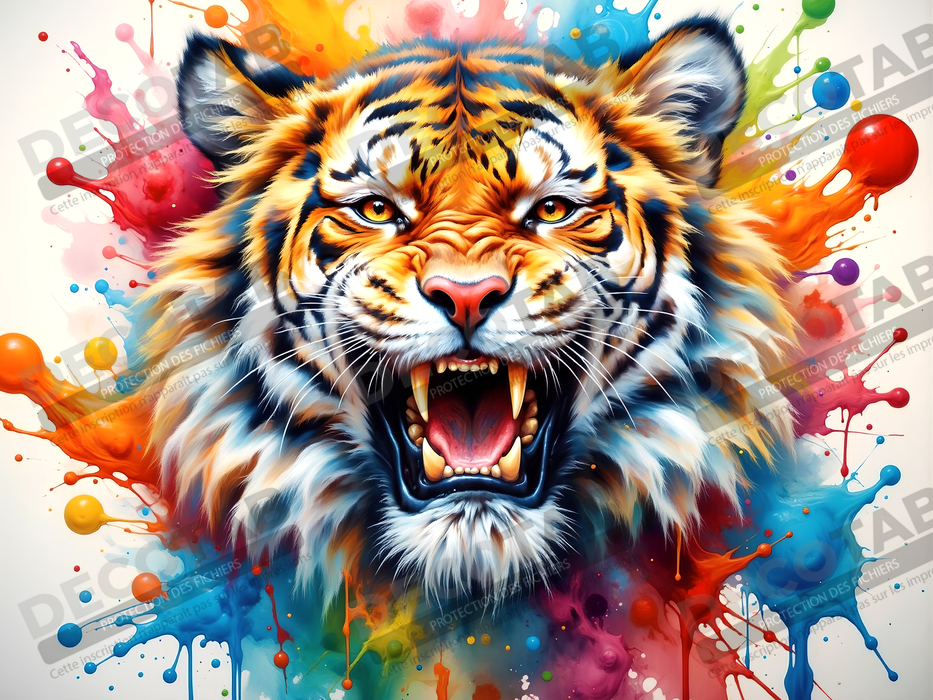 Tableau tigre pop art - Explosion de couleurs et style graphique