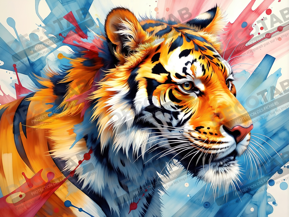 Tableau tigre pop art - Explosion de couleurs et style graphique