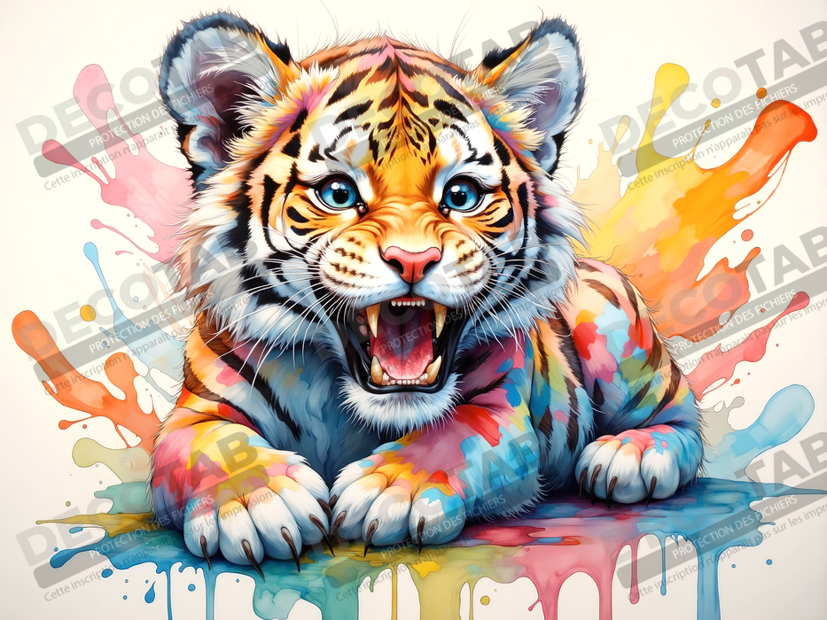 Tableau tigre pop art - Explosion de couleurs et style graphique