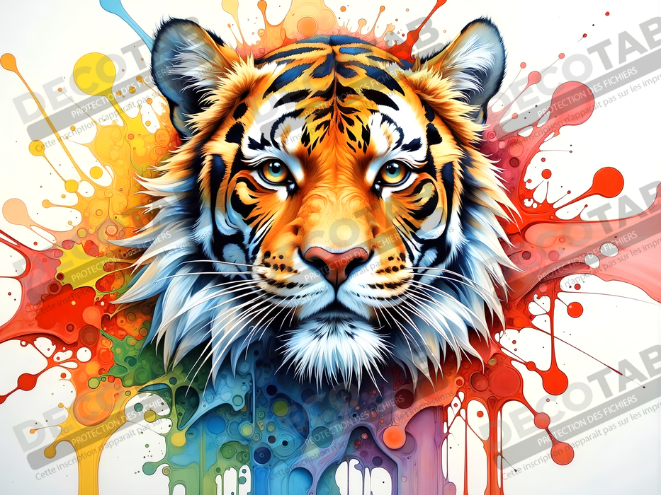 Tableau tigre pop art - Explosion de couleurs et style graphique