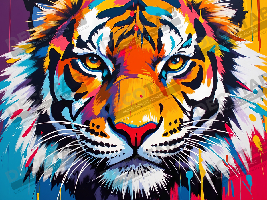 Tableau tigre pop art - Design graphique et couleurs saturées
