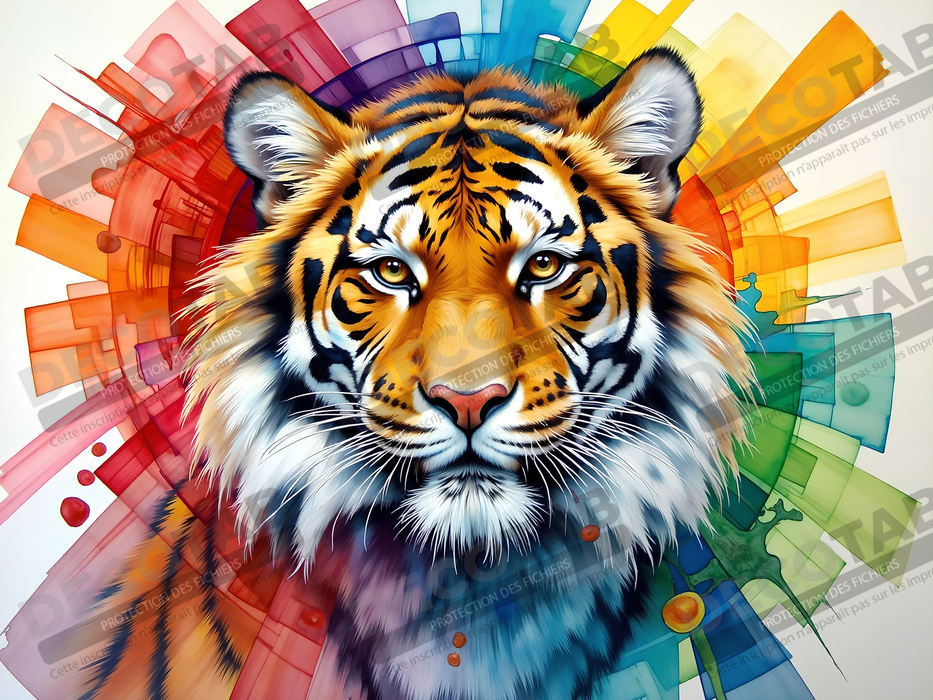 Tableau tigre pop art - Explosion de couleurs et style graphique
