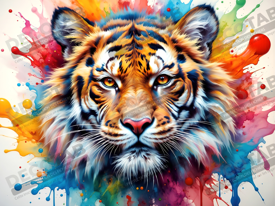Tableau tigre pop art - Explosion de couleurs et style graphique