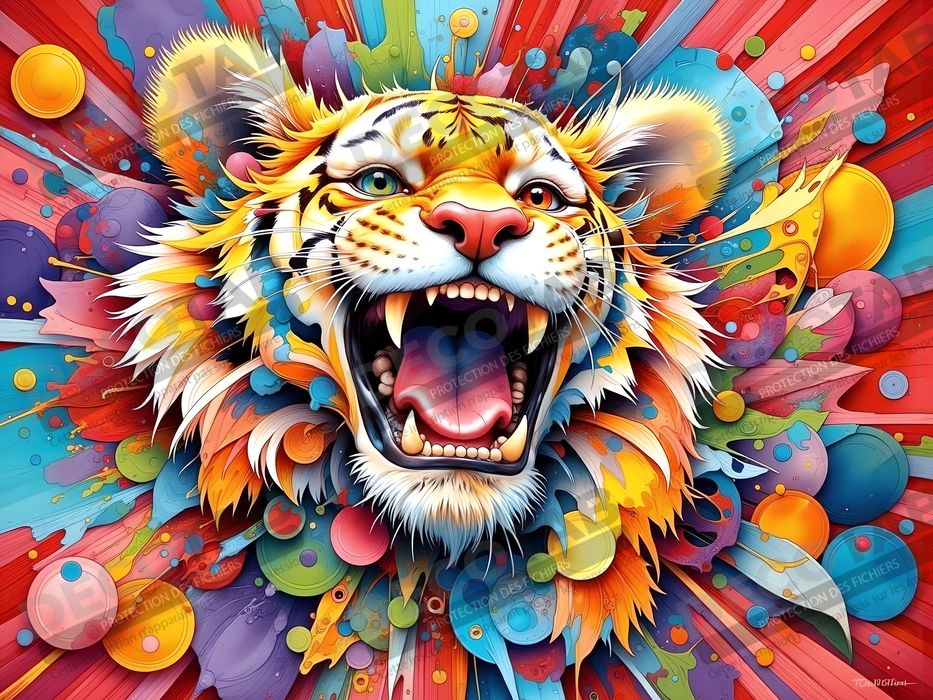 Tableau tigre pop art - Explosion de couleurs et style graphique