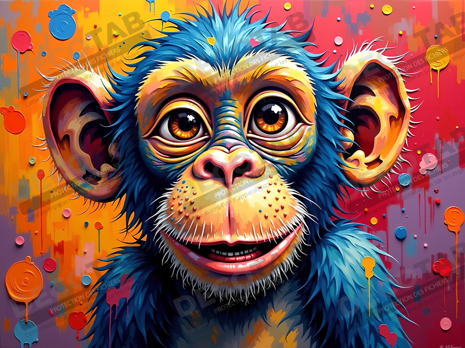 Tableau chimpanzé pop art - Explosion de couleurs et styles fantaisistes