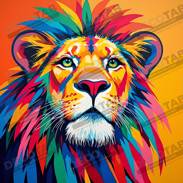 Tableau lion pop art - Design graphique et couleurs vives