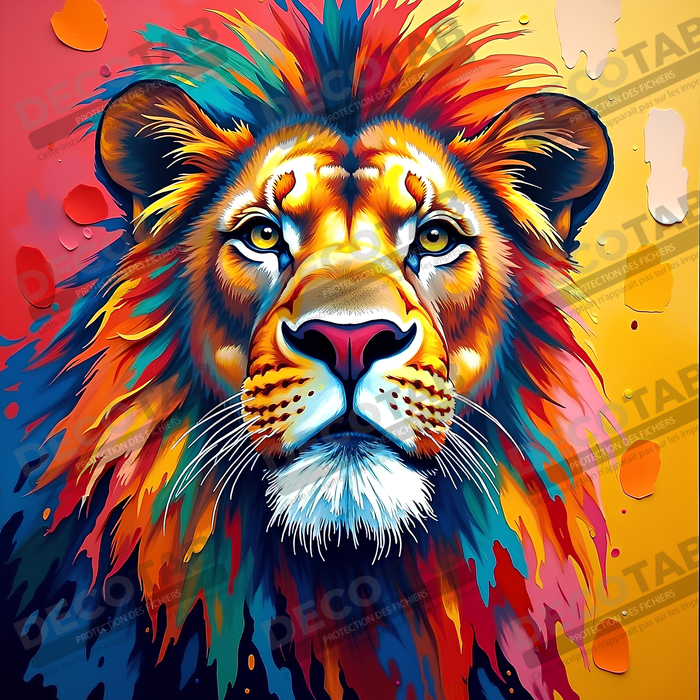 Tableau lion pop art - Design graphique et couleurs vives