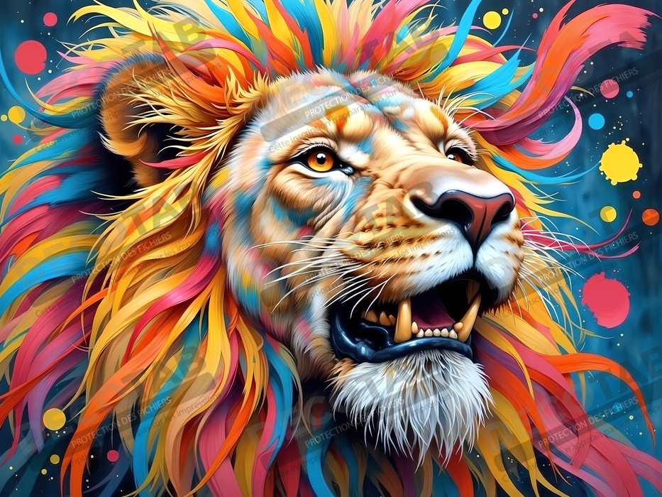 Tableau lion coloré - Portrait pop art graphique