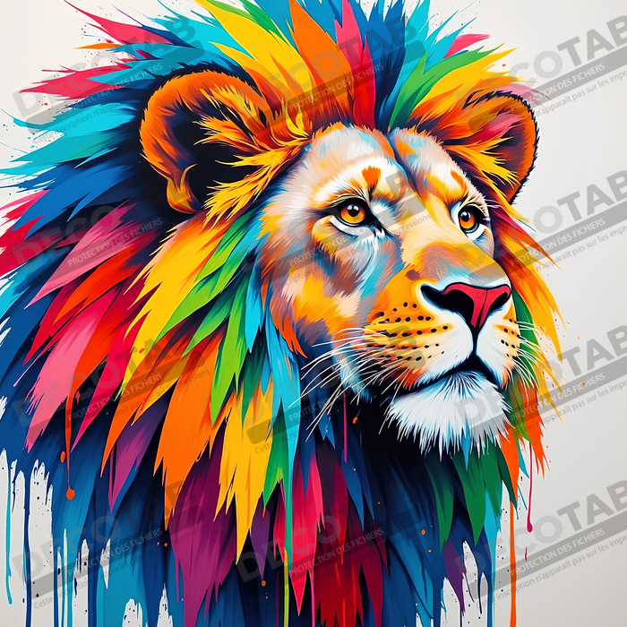 Tableau lion pop art - Design graphique et couleurs vives