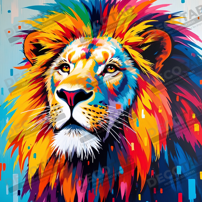 Tableau lion pop art - Design graphique et couleurs vives